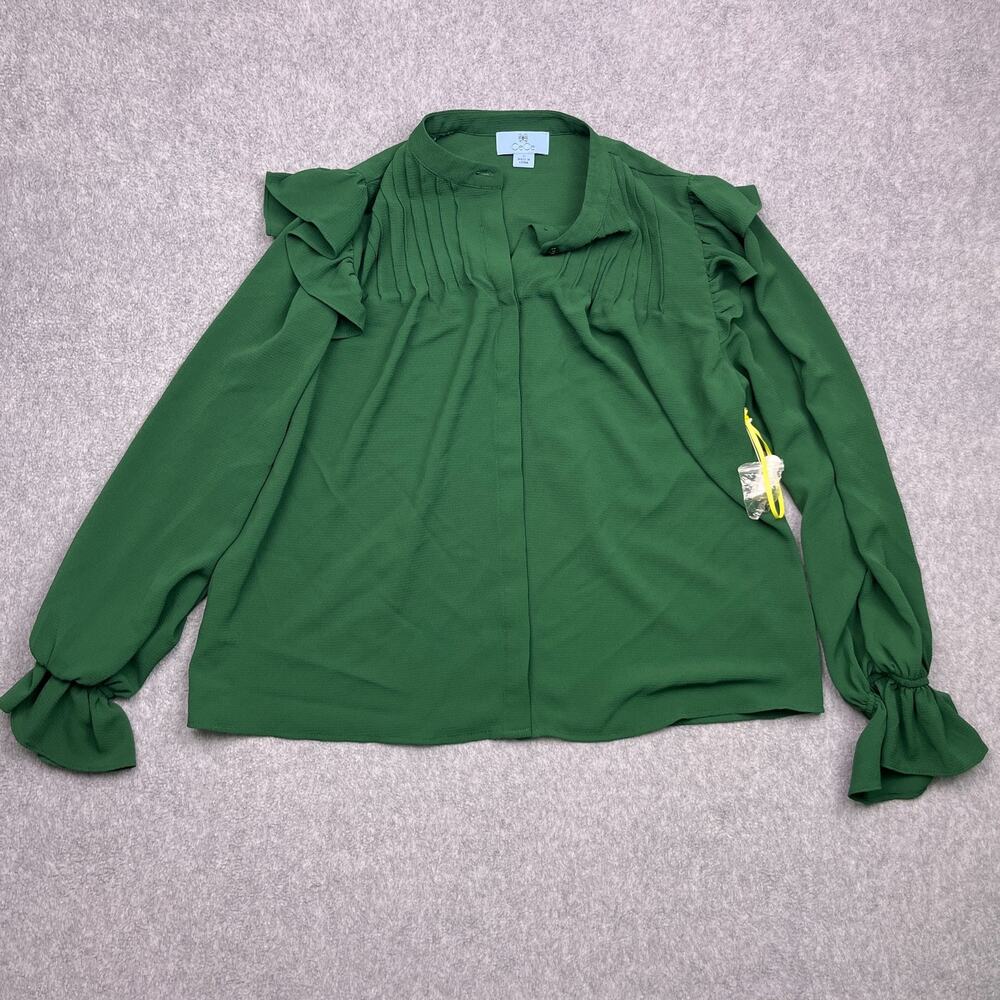 cece blouse top green long sleeve womens small